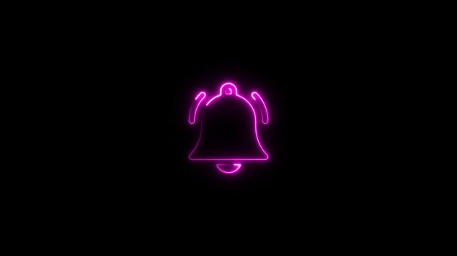 Neon pink notification bell animation, pulsing social media alert symbol for digital interface