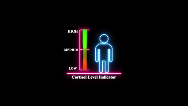 Neon cortisol level indicator human stress hormone monitoring and health analysis animation for medical data