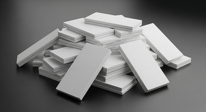 Pile of white building blocks, construction materials, conceptual for DIY projects and interior design, raw elements for creation