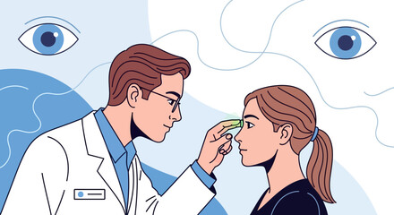 Fototapeta premium Ophthalmologist examining patient's eye with tonometer, vision check, eye care concept
