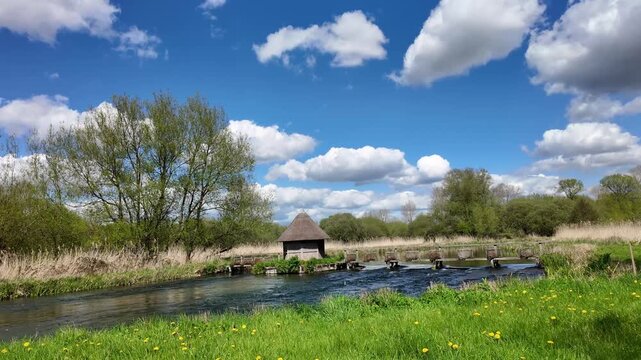 Longstock Hampshire England UK. 28.04.2026. Video. The chalk stream River Test at Longstock im Hampshire England UK.