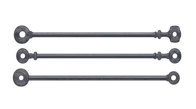 Three stylized, dark gray bars with decorative ends and eyelets against a white background
