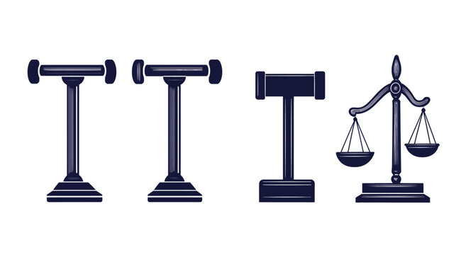 A collection of simple illustrations of objects related to justice and the legal profession