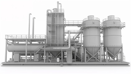 Obraz premium 白背景で見せる大型ガス処理施設全景の産業写真