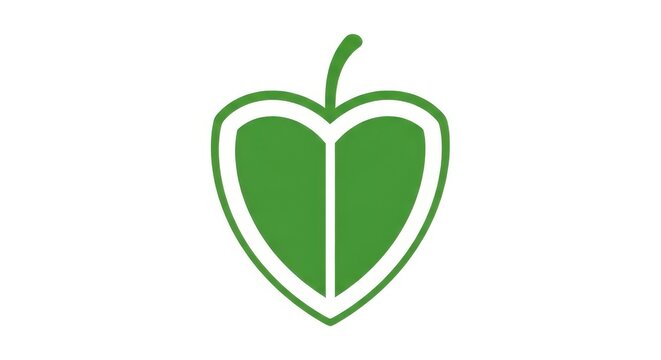 a green leaf shaped logo with a white outline on a white background close up detail view natural lig