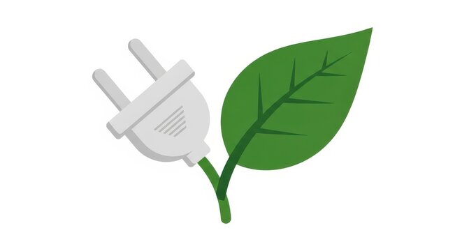 Electric plug with a green leaf growing out of it symbolizing eco friendly energy eco friendly energ
