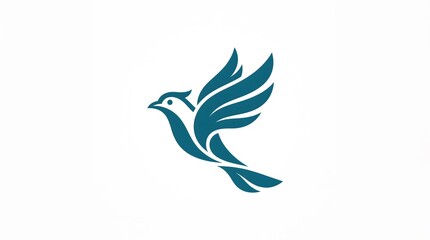 Obraz premium Elegant abstract flying bird logo design featuring a stylized blue bird silhouette in flight on a white background, symbolizing freedom and growth.