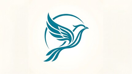 Obraz premium Elegant abstract blue bird in flight logo design with circular element, minimalist stylized vector illustration for business identity, branding, and freedom concept.
