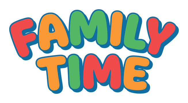 Colorful "FAMILY TIME" lettering with playful bubble letters and a blue outline, perfect for children's events or family-oriented designs