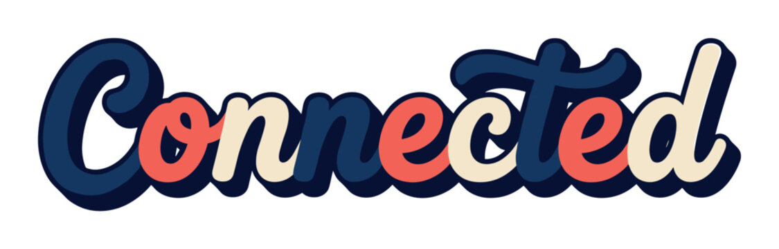 Connected word lettering with a retro 3D effect, featuring a playful and stylish script font
