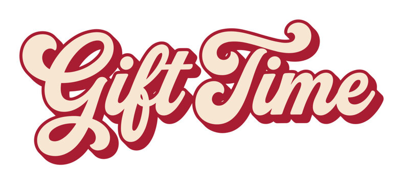 Gift Time lettering with retro groovy font style, vector illustration for holiday shopping and special occasions