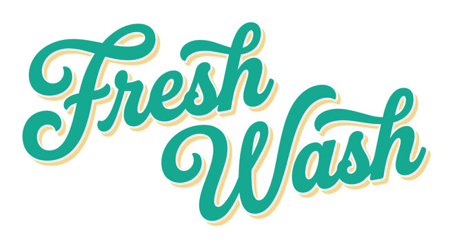 Fresh Wash text lettering in green and yellow retro script font style vector illustration