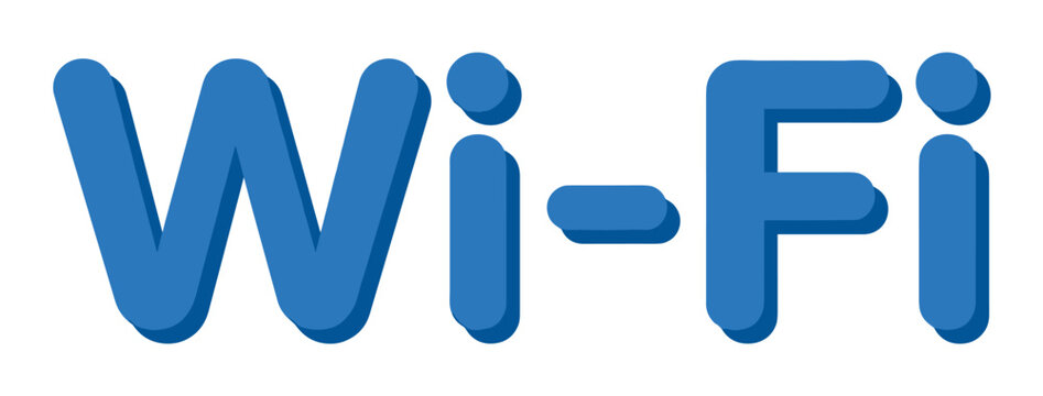 Blue Wi-Fi lettering with a drop shadow effect, a modern vector illustration for wireless connectivity