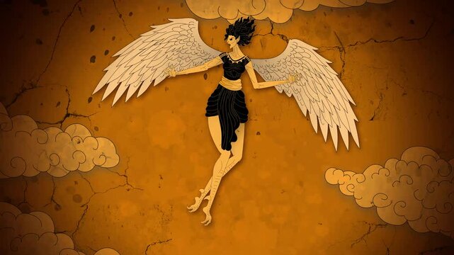 winged keres harpy in greek vase style