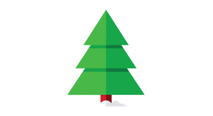 Obraz premium A simple green Christmas tree with a red trunk stands on a white background with snow.