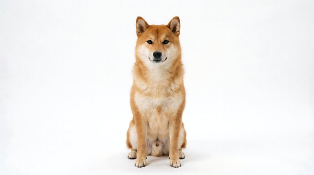 A Loyal Shiba Inu Dog Sits Patiently on a White Background.