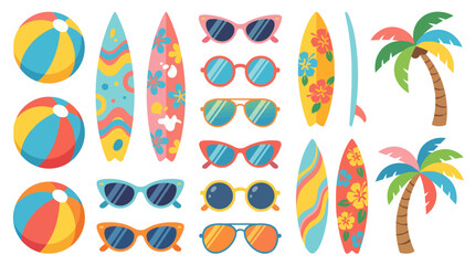Obraz premium Colorful Summer Beach Vacation Icons Set. EPS Editable. Vector Illustrations.