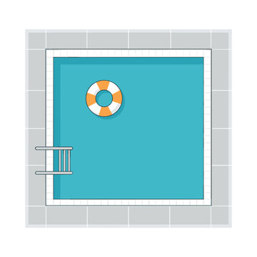 Top view of square swimming pool with lifebuoy