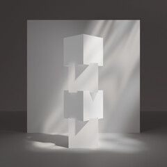 Fototapeta premium Abstract stacked cube totem mockup with soft light and shadows