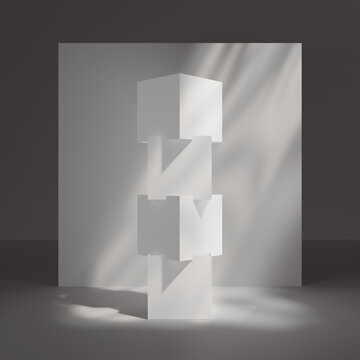 Abstract stacked cube totem mockup with soft light and shadows