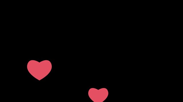 Cascading red hearts animation with glowing effects on black. Energetic romantic background for social media and events.
