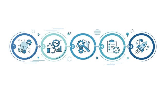 Horizontal five steps circular vector business timeline infographic template