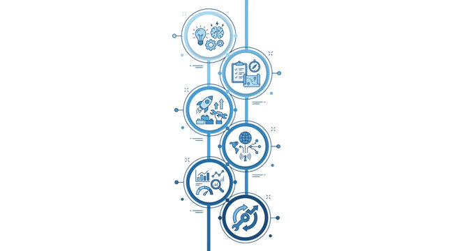 Vertical six steps vector business process timeline infographic template