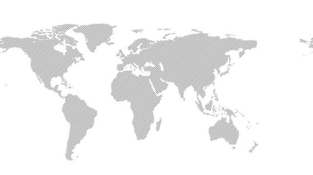 World map design created with thin lines moving horizontally on a white background