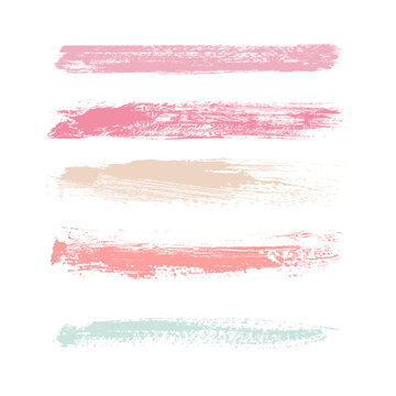 Makeup strokes, Beauty and cosmetic nude brush stains vector background. smear make up lines collection, Set of lipstick swatches, texture isolated on white. paint line texture.Eps10