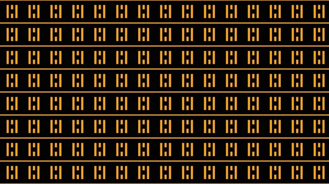 A sophisticated repetitive pattern featuring golden architectural-style symbols in neat rows separated by thin horizontal lines against a solid black backdrop.