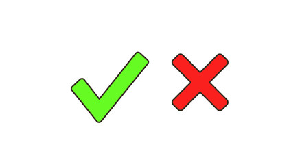 Obraz premium Green Check Mark and Red Cross Symbol on White Background