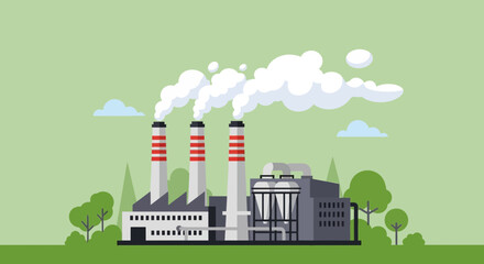 Fototapeta premium Industrial Factory with Smoke Stacks Emitting Pollution into the Sky