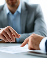 Obraz premium Close up of financial consultant explaining contract to client, business meeting and financial planning concept