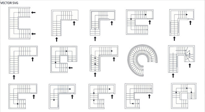 Architectural Staircase Designs: Top View Floor Plans Collection