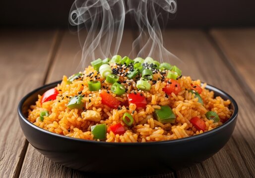 Hot and savory fried rice with bell peppers and sesame seeds rice dish asian food chinese food