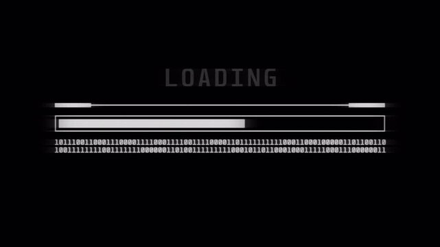 Cyberpunk loading bar animation glitch on alpha channel. Computer cyberpunk loading screen. 4k video