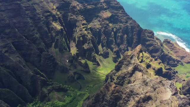 Cinematic Kauai cliffs landscape with ocean view Na Pali Coast