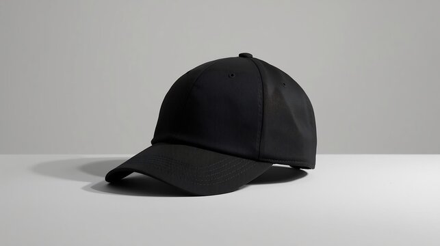 Versatile black baseball cap on a clean white background, ideal for fashion, sports, or as a blank template for custom branding and apparel design mockups