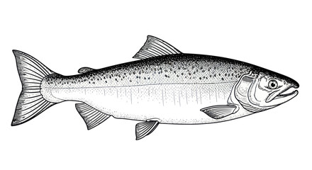 Detailed Illustration of a Salmon Fish, Isolated on White Background, Vector Art © supri