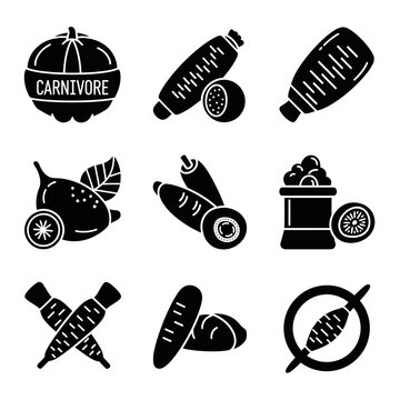 Diet food icons: carnivore, vegetables, fruits, healthy eating, low carb, keto, paleo