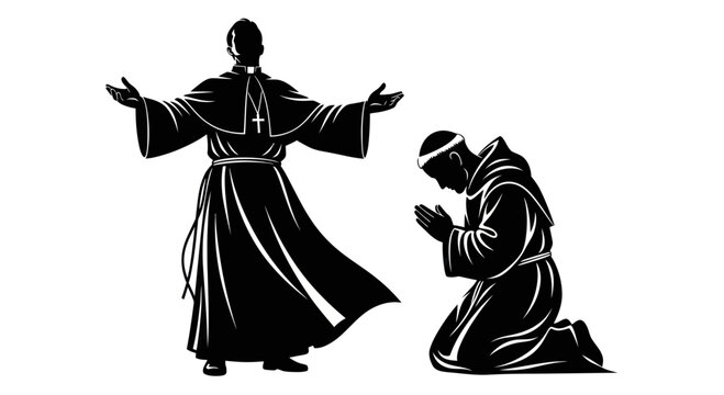 Priest Blessing Kneeling Monk Silhouette, Faith and Spirituality