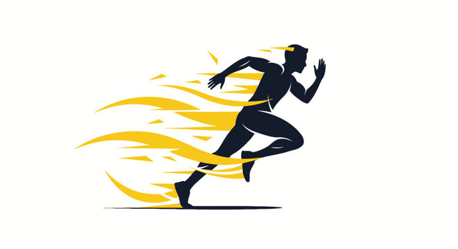 Silhouette Runner Speed Motion Yellow Flames Abstract