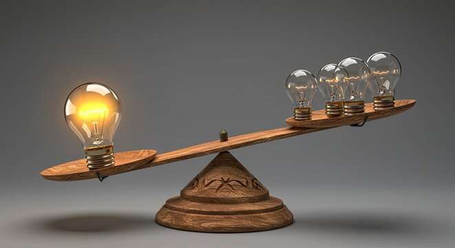 Une id&eacute;e brillante illumine le concept d'&eacute;quilibre gr&acirc;ce &agrave; de multiples ampoules.