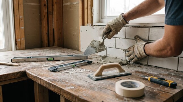 Restoring exposed brick chimney breast pointing mortar joints with trowel