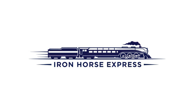 Vintage Iron Horse Express Train Logo, Retro Locomotive Silhouette