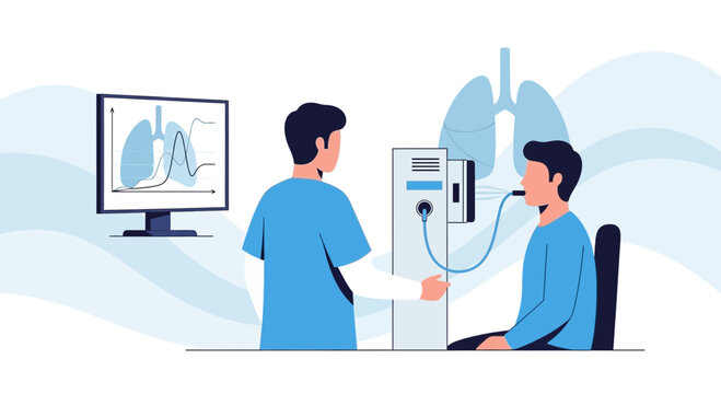 Pulmonary Function Test: Doctor performing spirometry on patient, lung health checkup