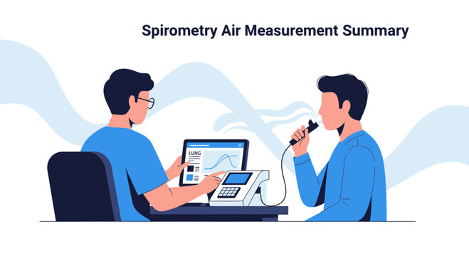 Spirometry Air Measurement Summary: Doctor and Patient with Lung Function Test Equipment