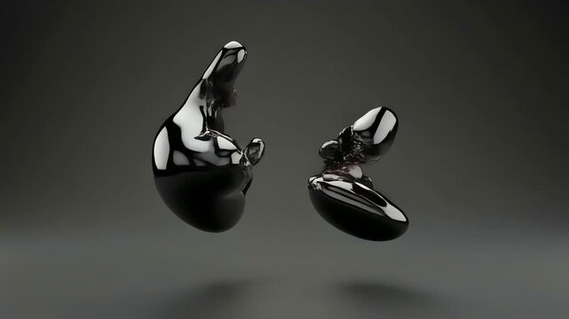 Black object with shiny surface floating.