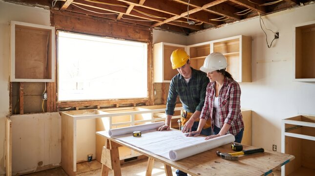 Contractor and client finalizing strategic timeline for kitchen demolition