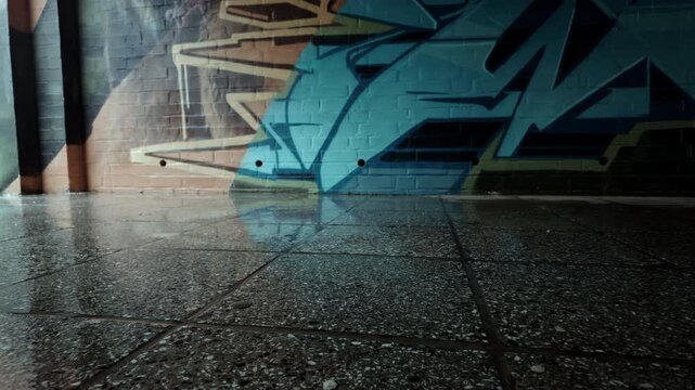 Moody urban reflection on wet ground, dark cinematic infrastructure, raw 4K texture.